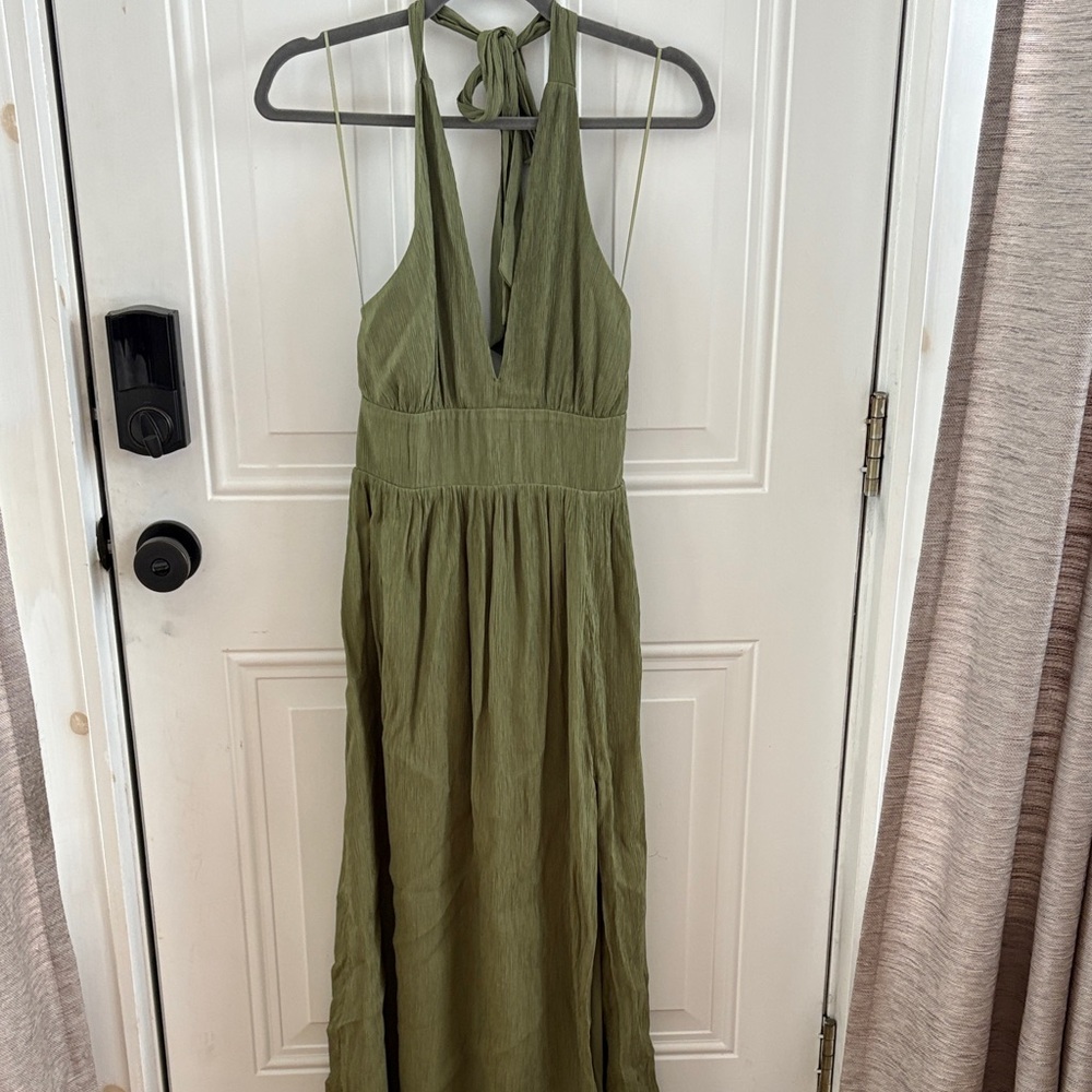 Abercrombie & Fitch Sage Green Backless Halter Dress